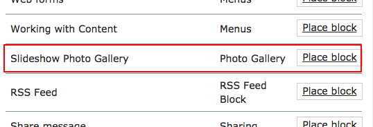 Search for the keyword slideshow gallery in the block list.