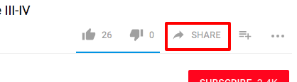 YouTube video share button location